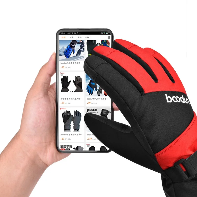 BOODUN 1383 1 Pair Outdoor Sports Kids Gloves Full Finger Anti-slip Mittens for Skiing Cycling - Black Grey S / M