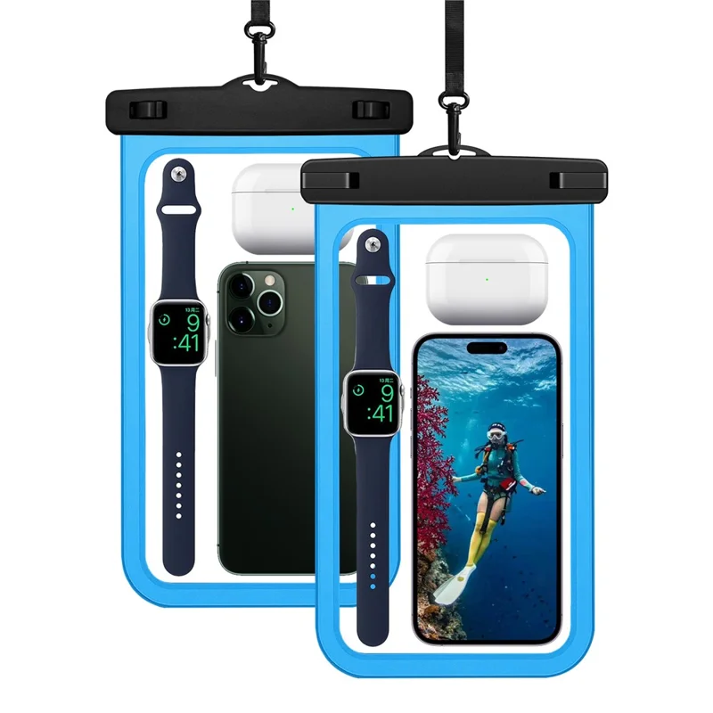 IPX8 Waterproof PVC Phone Pouch for Under 10-inches Mobile Phone Sealed Dry Bag with Strap - Sky Blue