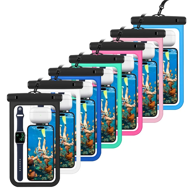 IPX8 Waterproof PVC Phone Pouch for Under 10-inches Mobile Phone Sealed Dry Bag with Strap - Sky Blue