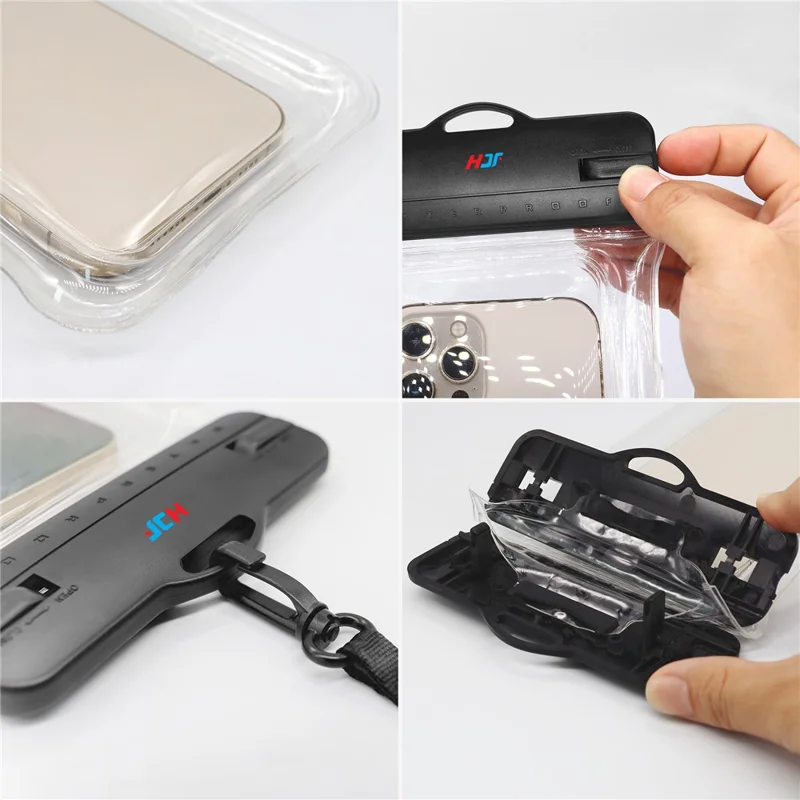 IPX8 Waterproof PVC Phone Pouch for Under 10-inches Mobile Phone Sealed Dry Bag with Strap - Black