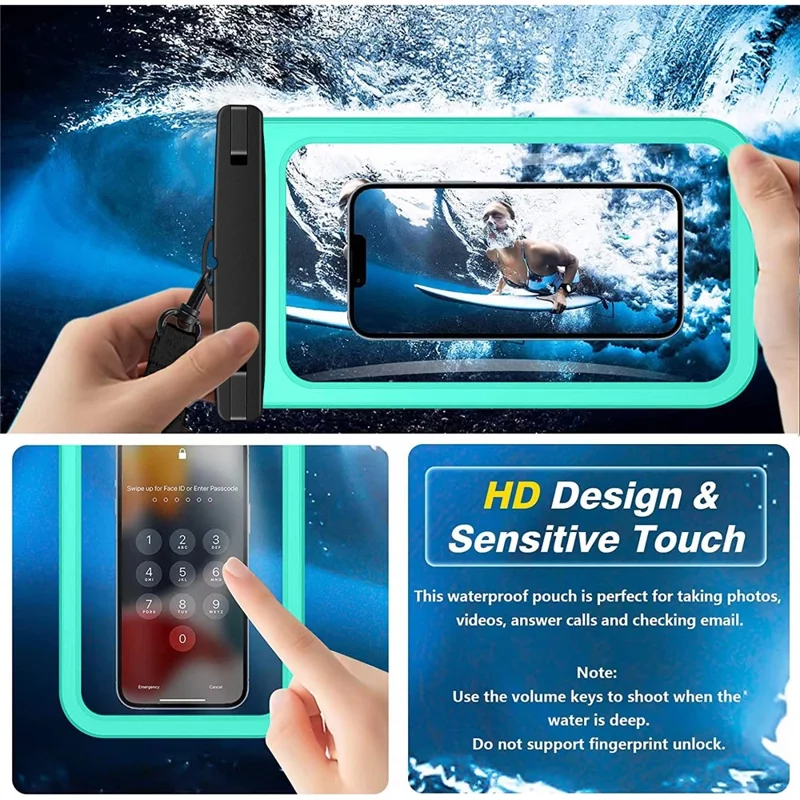 IPX8 Waterproof PVC Phone Pouch for Under 10-inches Mobile Phone Sealed Dry Bag with Strap - Black