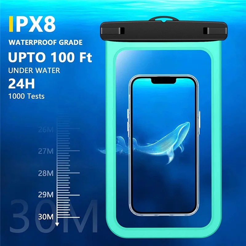 IPX8 Waterproof PVC Phone Pouch for Under 10-inches Mobile Phone Sealed Dry Bag with Strap - Black