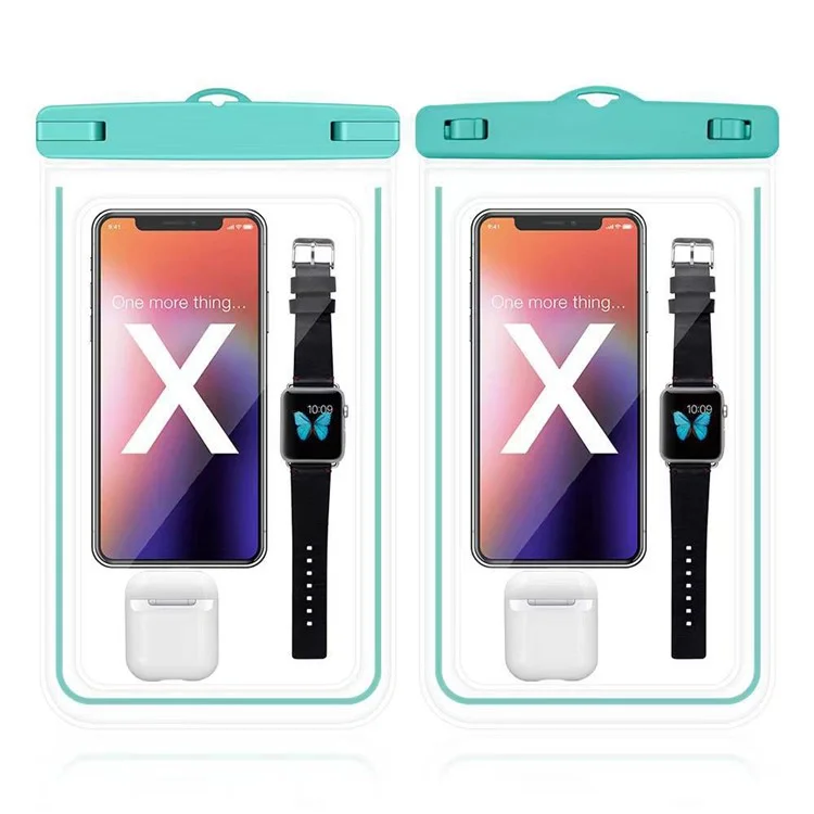 Moldura luminosa Bolsa de telefone PVC à prova d'água IPX8 para telefones celulares de até 8,9 polegadas com alça - Verde 
