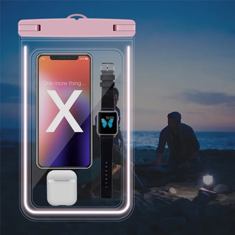 Luminous Frame PVC Phone Pouch for Under 8.9-inches Cell Phones IPX8 Waterproof Dry Bag with Strap - White