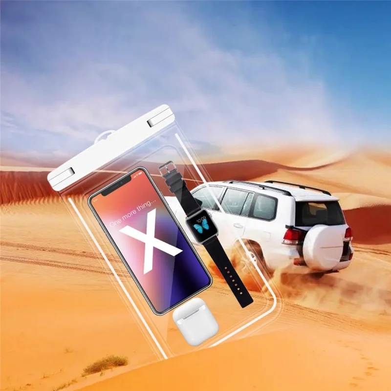 Luminous Frame PVC Phone Pouch for Under 8.9-inches Cell Phones IPX8 Waterproof Dry Bag with Strap - White
