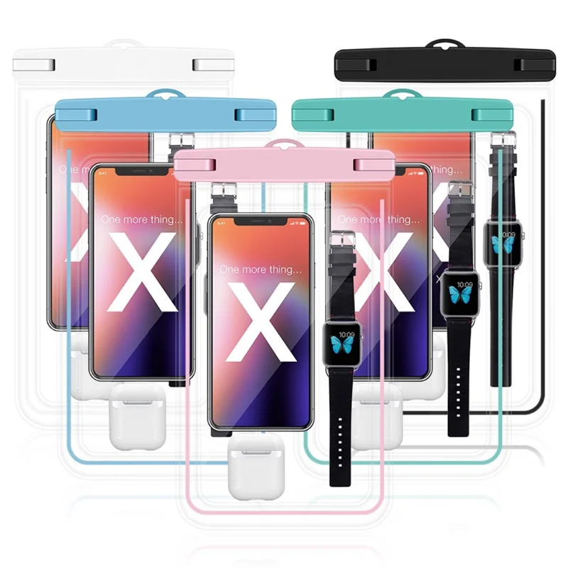 Luminous Frame PVC Phone Pouch for Under 8.9-inches Cell Phones IPX8 Waterproof Dry Bag with Strap - White