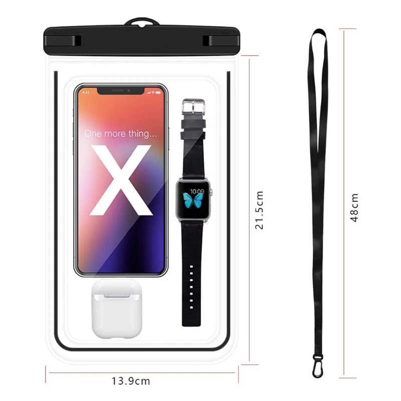 Luminous Frame PVC Phone Pouch for Under 8.9-inches Cell Phones IPX8 Waterproof Dry Bag with Strap - White