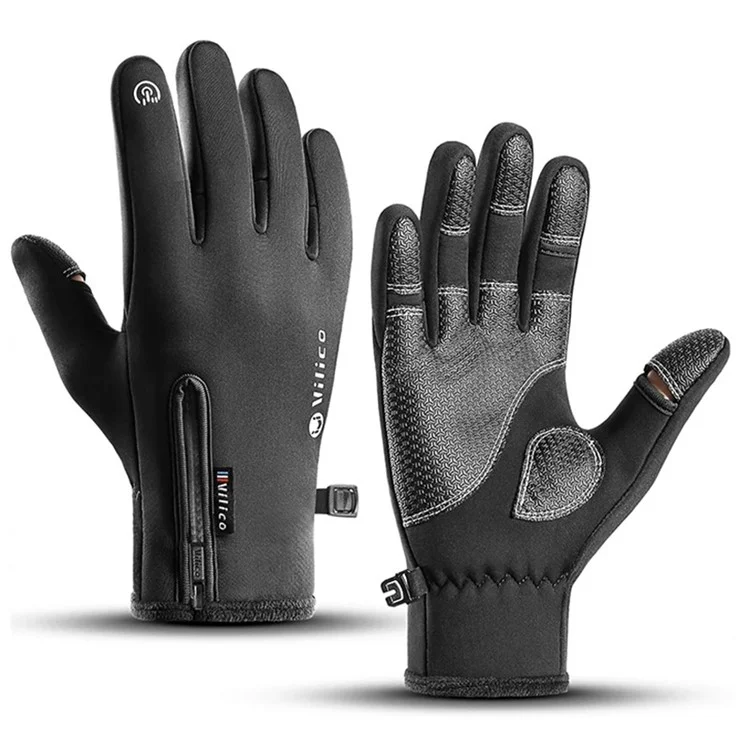 VILICO A0090 1 Pair Winter Warm Gloves Outdoor Cycling Windproof Touch Screen Full Finger Gloves - Black / S