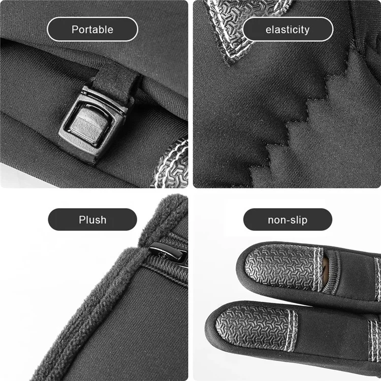 VILICO A0090 1 Pair Winter Warm Gloves Outdoor Cycling Windproof Touch Screen Full Finger Gloves - Black / S
