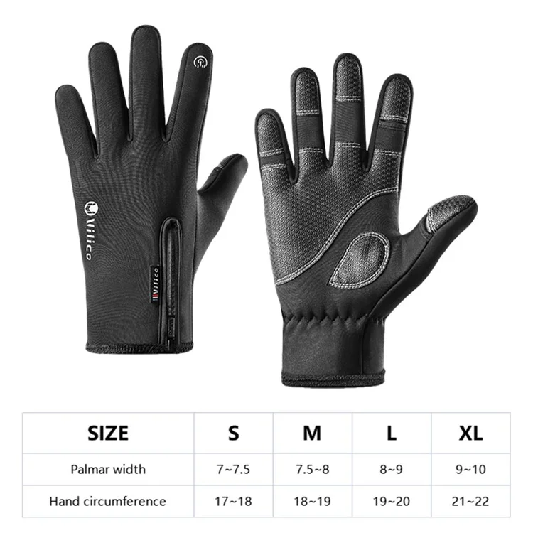 VILICO A0090 1 Pair Winter Warm Gloves Outdoor Cycling Windproof Touch Screen Full Finger Gloves - Black / S