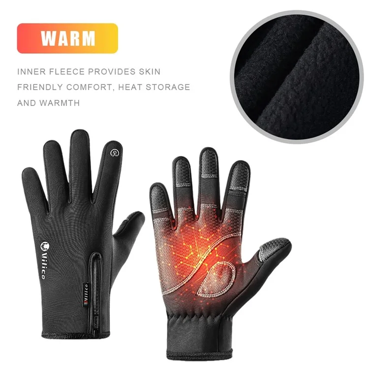 VILICO A0090 1 Pair Winter Warm Gloves Outdoor Cycling Windproof Touch Screen Full Finger Gloves - Black / S