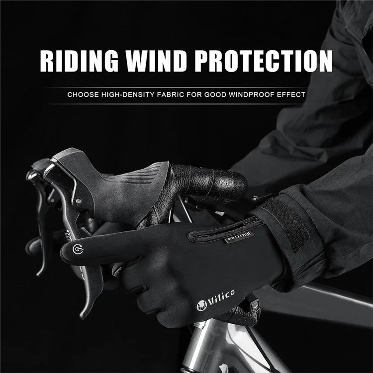 VILICO A0090 1 Pair Winter Warm Gloves Outdoor Cycling Windproof Touch Screen Full Finger Gloves - Black / S
