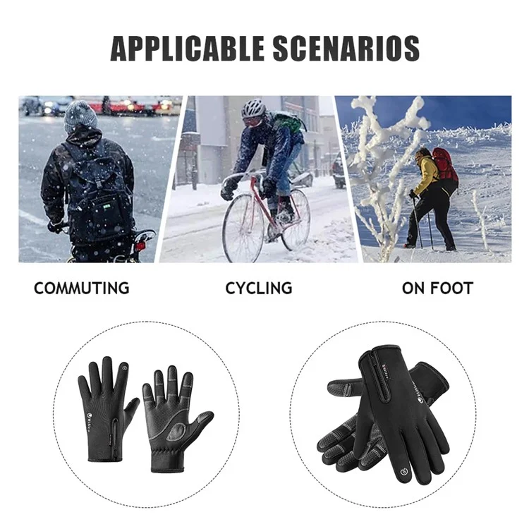 VILICO A0090 1 Pair Winter Warm Gloves Outdoor Cycling Windproof Touch Screen Full Finger Gloves - Black / S