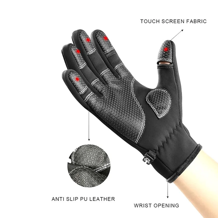 VILICO A0090 1 Pair Winter Warm Gloves Outdoor Cycling Windproof Touch Screen Full Finger Gloves - Black / S