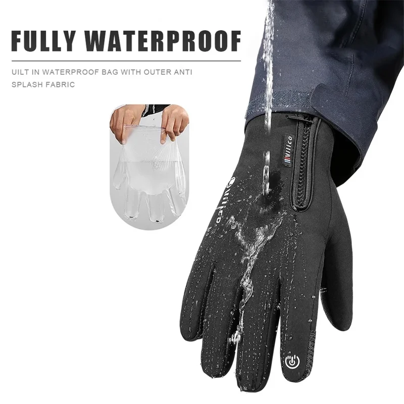 VILICO A0091 1 paire de gants d'hiver chauds imperméables coupe-vent avec écran tactile à doigts complets - Noir / XL