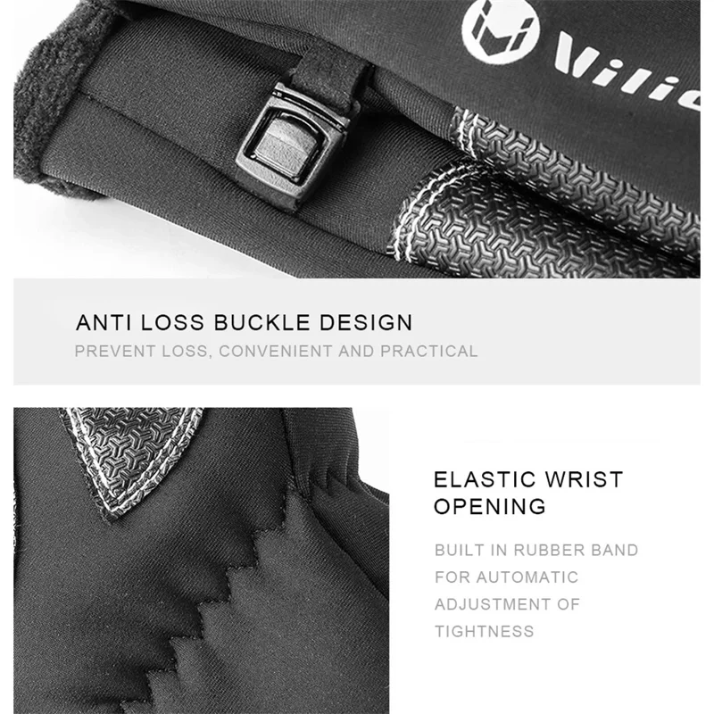 VILICO A0091 1 paire de gants d'hiver chauds imperméables coupe-vent avec écran tactile à doigts complets - Noir / XL