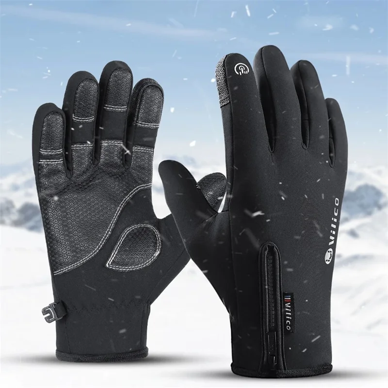 VILICO A0091 1 paire de gants d'hiver chauds imperméables coupe-vent avec écran tactile à doigts complets - Noir / XL