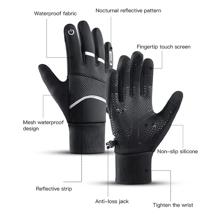 VILICO A0093 1 Pair Winter Sport Gloves Anti-skid Warm Touch Screen Full Finger Gloves - Grey / M