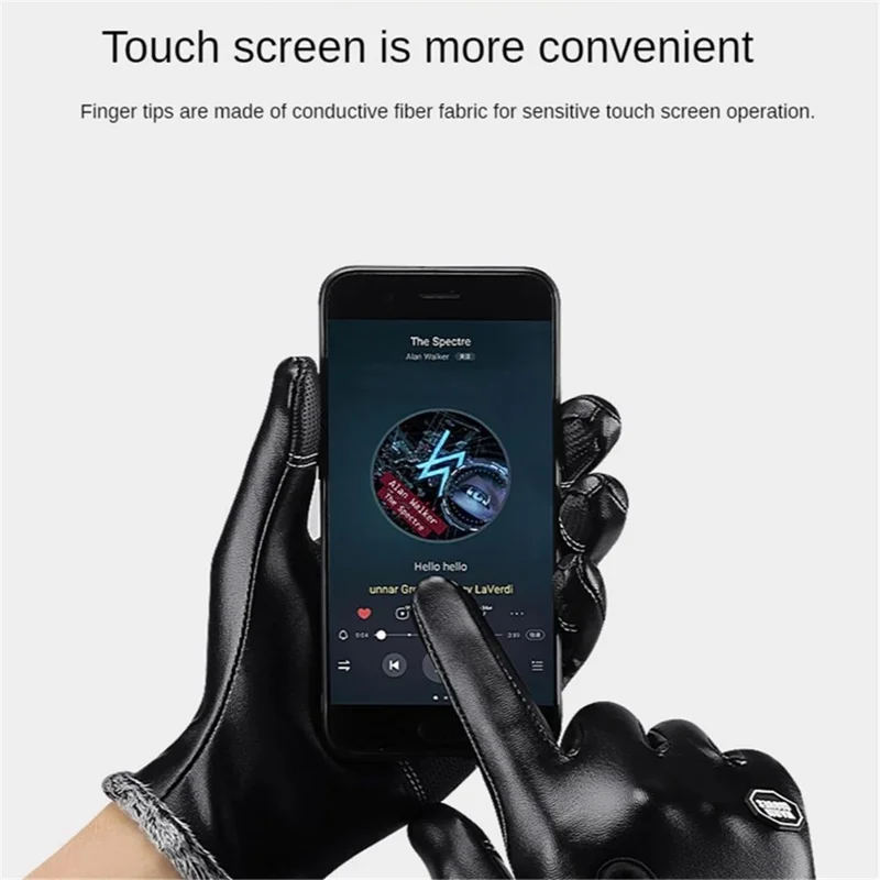 KYNCILOR A0032 1 Pair PU Leather Gloves Thermal Velvet Lining Touch Screen Function Hand Gloves Protector - S