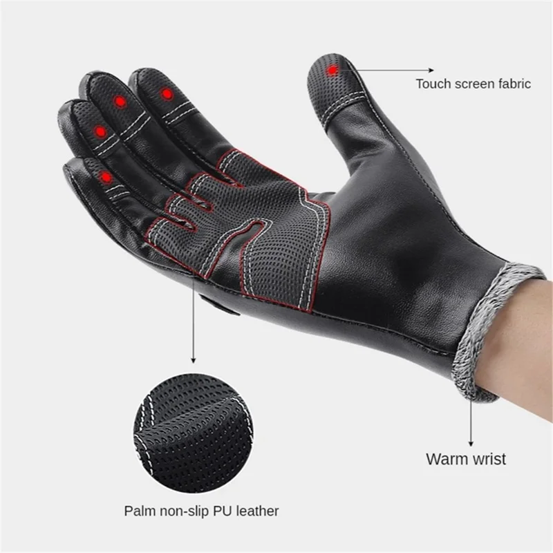 KYNCILOR A0032 1 paire de gants en cuir PU avec doublure en velours thermique, fonction tactile écran - M