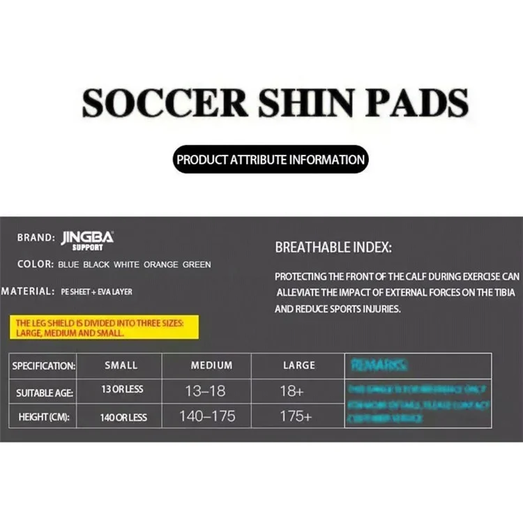 Jingba Support 5005 1 Par de Niños Adultos Fútbol Shin Guards Pe+eva Outdoor Sports Shin Pads - Negro / M