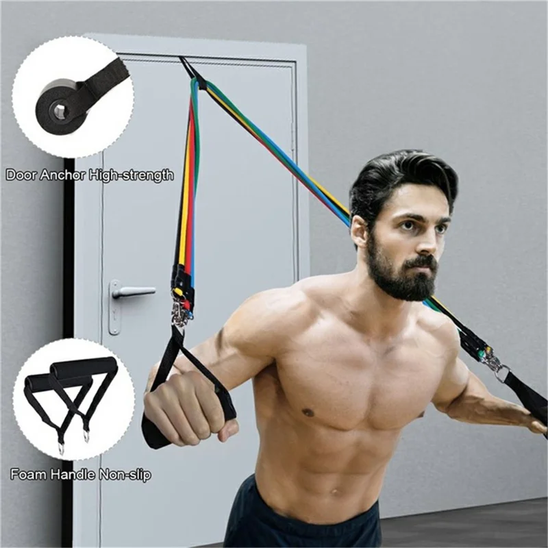 11pcs / Fitnesswiderstandsband Einstellen TPR+Nylon Training Spannung Puller Übung Elastic Seil