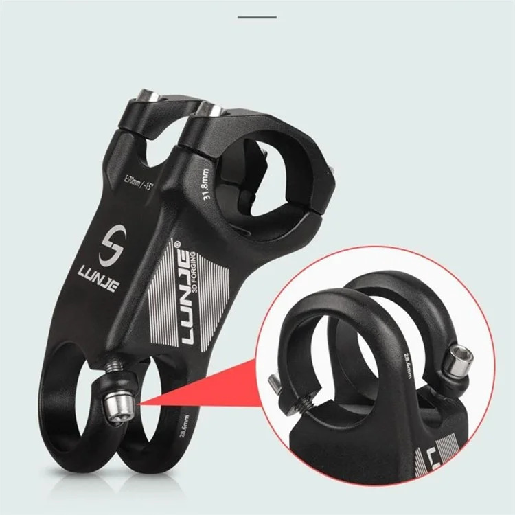 LUNJE XT-A012 Lega di Alluminio Bicicletta Anteriore Stem -15 Gradi Ultra-Leggera Manubrio Della Bicicletta Stem - Nero / 31.8x70mm