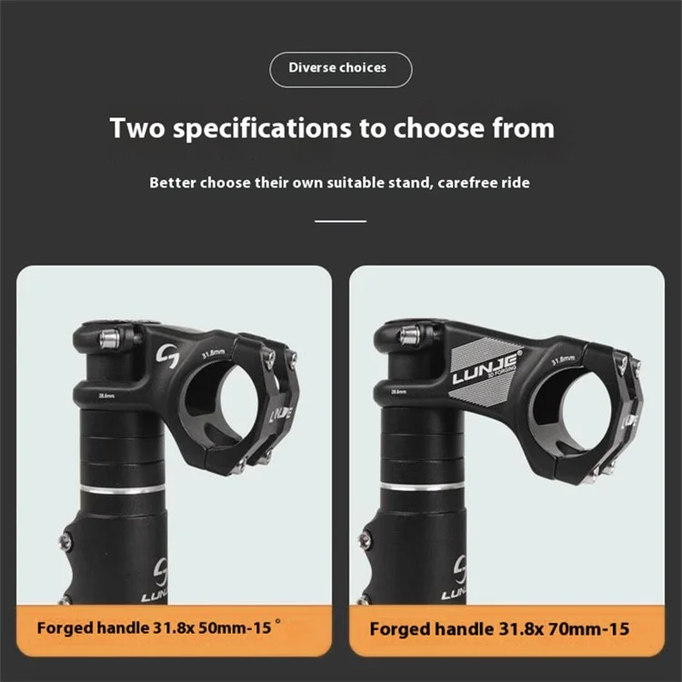 LUNJE XT-A012 Lega di Alluminio Bicicletta Anteriore Stem -15 Gradi Ultra-Leggera Manubrio Della Bicicletta Stem - Nero / 31.8x70mm
