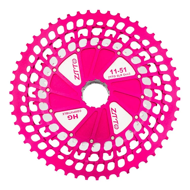 ZTTO 12 Velocidades 11-51T Cassete de Liga de Alumínio CNC + Aço para Bicicleta de Montanha para Cubo HG - Rosa + Prata
