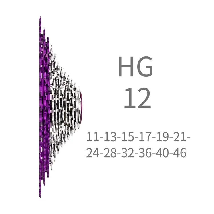 121146 Lightweight 12 Speed 11-46T CNC Mountain Bike Cassette Freewheel Compatible with HG Hubs - Purple+Silver