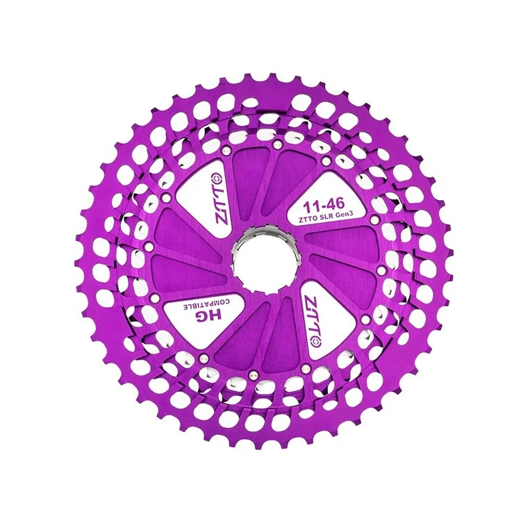 121146 Lightweight 12 Speed 11-46T CNC Mountain Bike Cassette Freewheel Compatible with HG Hubs - Purple+Silver