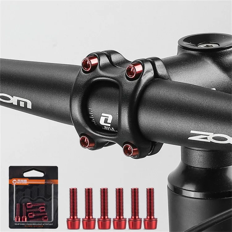 WEST BIKING YP0719435 6 Parafusos de Haste de Titânio para Bicicleta de Montanha M5x18mm para Suporte de Guidão - Vermelho