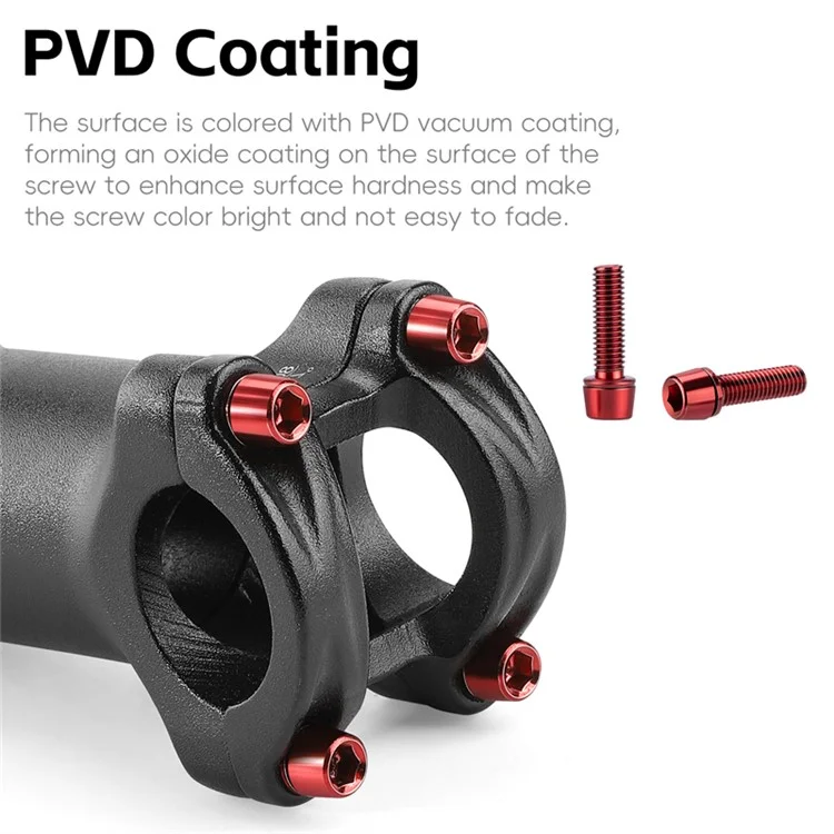 WEST BIKING YP0719435 6 Parafusos de Haste de Titânio para Bicicleta de Montanha M5x18mm para Suporte de Guidão - Vermelho