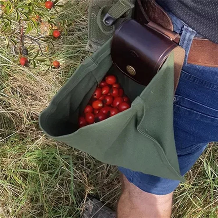 HALIN Obst-Pflücktasche, Hängetasche für die Taille, Kordelzug-Segeltuch-Foragetasche für Camping, Picknick - Khaki