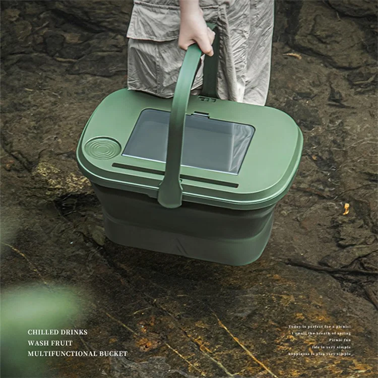 Cestino da Picnic Esterno Multifunzione Aotu Con Cesto D'acqua da Tavolo Pieghevole - Army Green