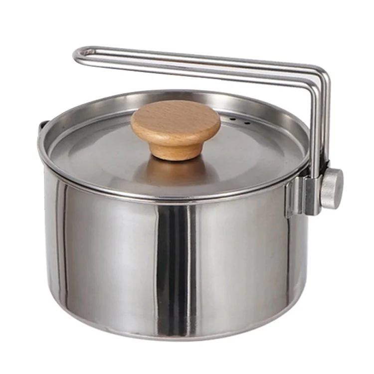 1L 304 Stainless Steel Camping Kettle with Foldable Handle Cooking Pot for Outdoor Backpacking Hiking (BPA Free, No FDA Certificate)