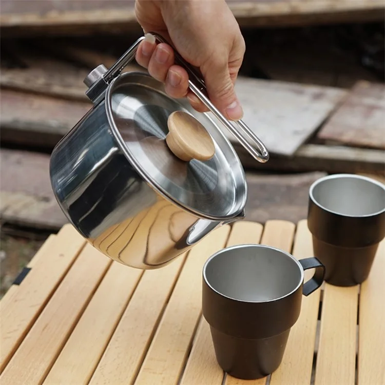 1L 304 Stainless Steel Camping Kettle with Foldable Handle Cooking Pot for Outdoor Backpacking Hiking (BPA Free, No FDA Certificate)