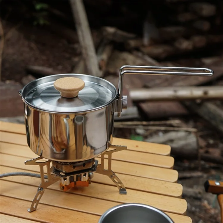 1L 304 Stainless Steel Camping Kettle with Foldable Handle Cooking Pot for Outdoor Backpacking Hiking (BPA Free, No FDA Certificate)