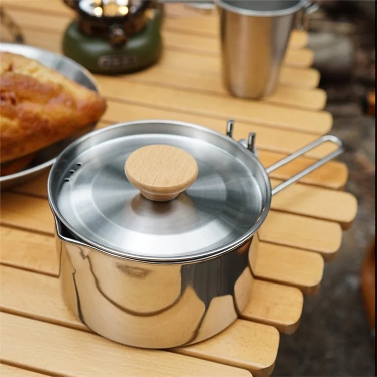 1L 304 Stainless Steel Camping Kettle with Foldable Handle Cooking Pot for Outdoor Backpacking Hiking (BPA Free, No FDA Certificate)