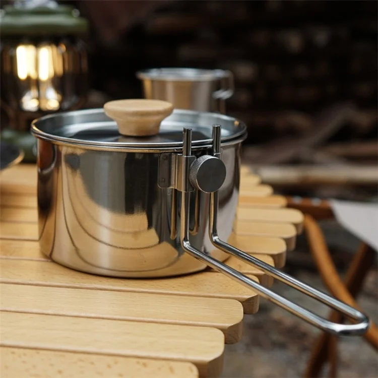 1L 304 Stainless Steel Camping Kettle with Foldable Handle Cooking Pot for Outdoor Backpacking Hiking (BPA Free, No FDA Certificate)