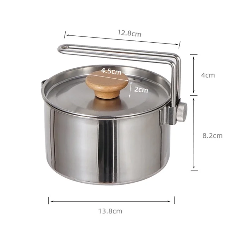 1L 304 Stainless Steel Camping Kettle with Foldable Handle Cooking Pot for Outdoor Backpacking Hiking (BPA Free, No FDA Certificate)