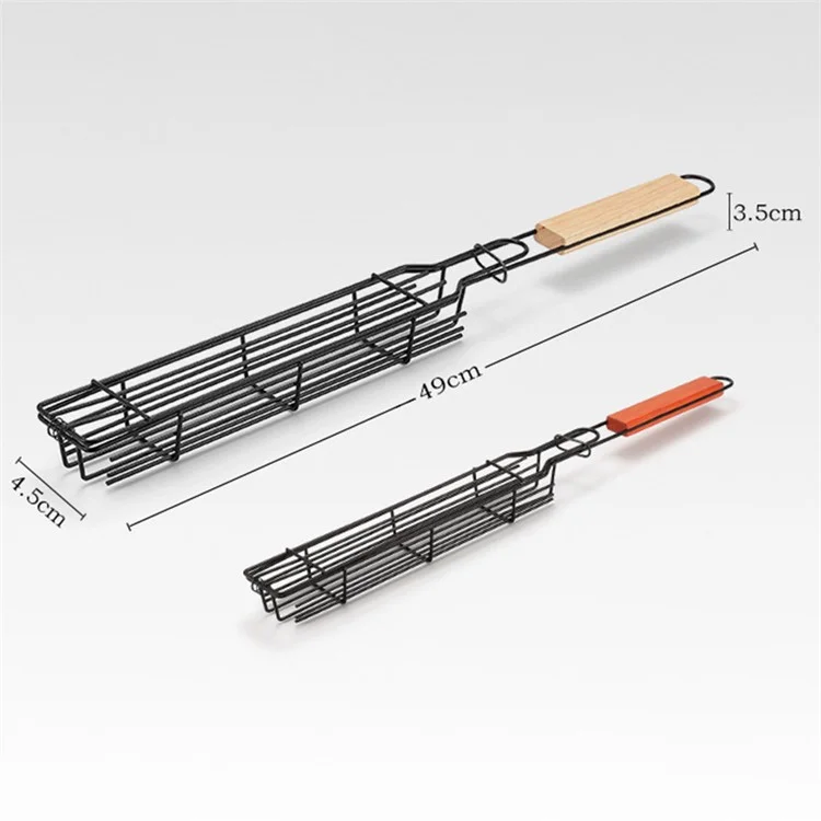 HALIN 2Pcs Outdoor Camping BBQ Grilling Basket Portable Picnic Barbecue Iron Cage with Wooden Handle (No FDA Certificate, BPA Free)