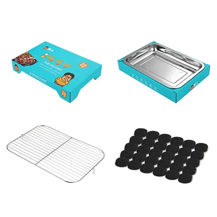 Outdoor Einweg-Barbecue-Ofen aus Kraftpapier + Edelstahl-BBQ-Grill, waschfrei, für Camping, Picknick (BPA-frei, keine FDA-Zertifizierung) - Blau