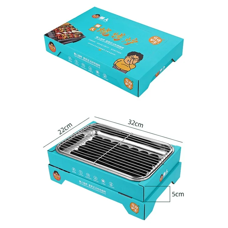 Outdoor Einweg-Barbecue-Ofen aus Kraftpapier + Edelstahl-BBQ-Grill, waschfrei, für Camping, Picknick (BPA-frei, keine FDA-Zertifizierung) - Blau