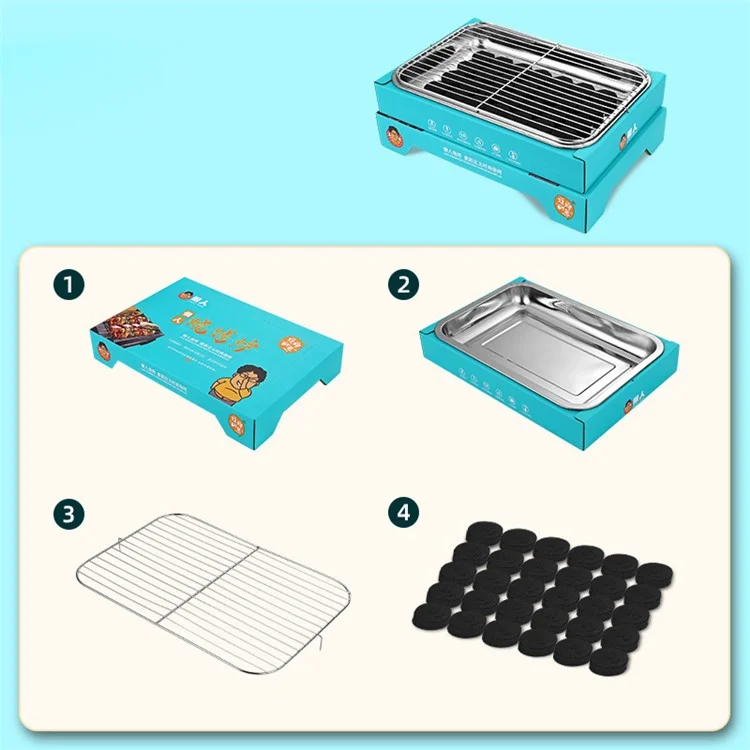 Outdoor Einweg-Barbecue-Ofen aus Kraftpapier + Edelstahl-BBQ-Grill, waschfrei, für Camping, Picknick (BPA-frei, keine FDA-Zertifizierung) - Blau
