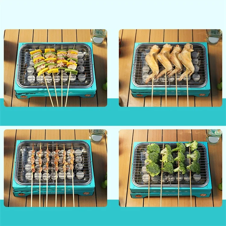 Outdoor Einweg-Barbecue-Ofen aus Kraftpapier + Edelstahl-BBQ-Grill, waschfrei, für Camping, Picknick (BPA-frei, keine FDA-Zertifizierung) - Blau
