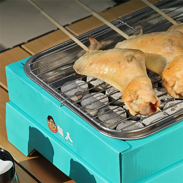 Outdoor Einweg-Barbecue-Ofen aus Kraftpapier + Edelstahl-BBQ-Grill, waschfrei, für Camping, Picknick (BPA-frei, keine FDA-Zertifizierung) - Blau