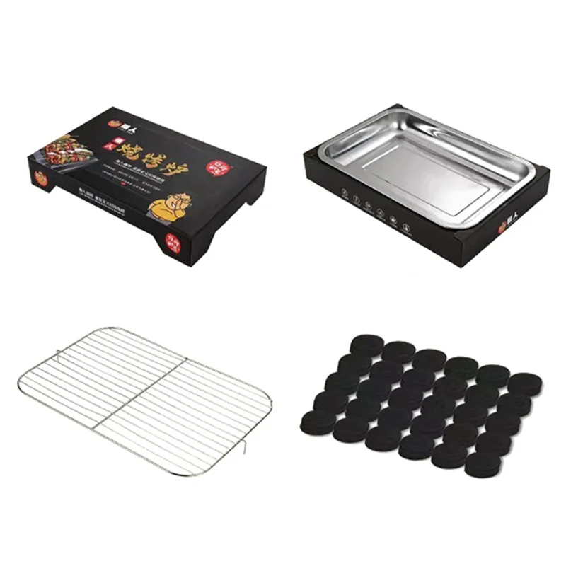 Outdoor Disposable Barbecue Stove Kraft Paper + Stainless Steel BBQ Grill Wash-free Lazy Camping Picnic Stove (BPA Free, No FDA Certification) - Black