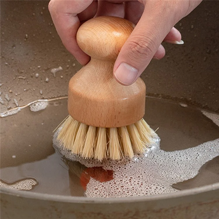 Brosse de nettoyage pour barbecue en bois de hêtre rond avec manche (sans certificat FDA)