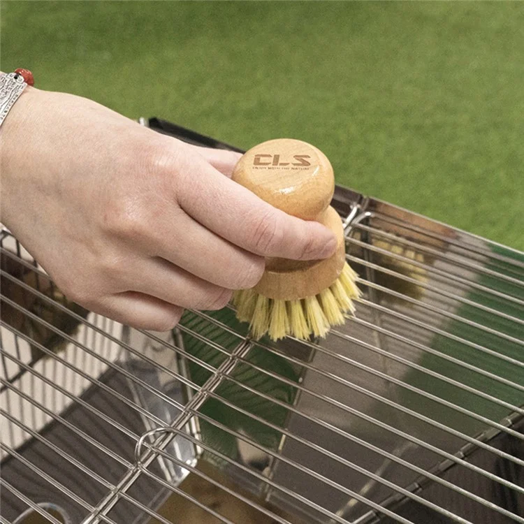 Brosse de nettoyage pour barbecue en bois de hêtre rond avec manche (sans certificat FDA)